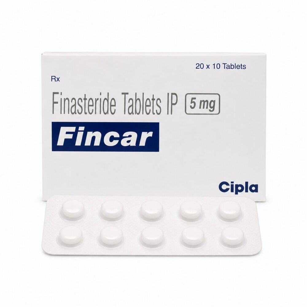 Fincar 5 mg (Finasteride) 1 Fincar 5 mg (Finasteride) front box with strip