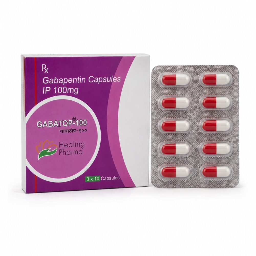 Gabatop 100 mg Capsule (Gabapentin) 3 Gabatop 100mg Capsule (Gabapentin) front box with vertical strip