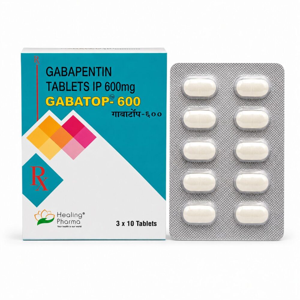 Gabatop 600 mg Tablet (Gabapentin) 3 Gabatop 600mg Tablet (Gabapentin) front box with vertical strip