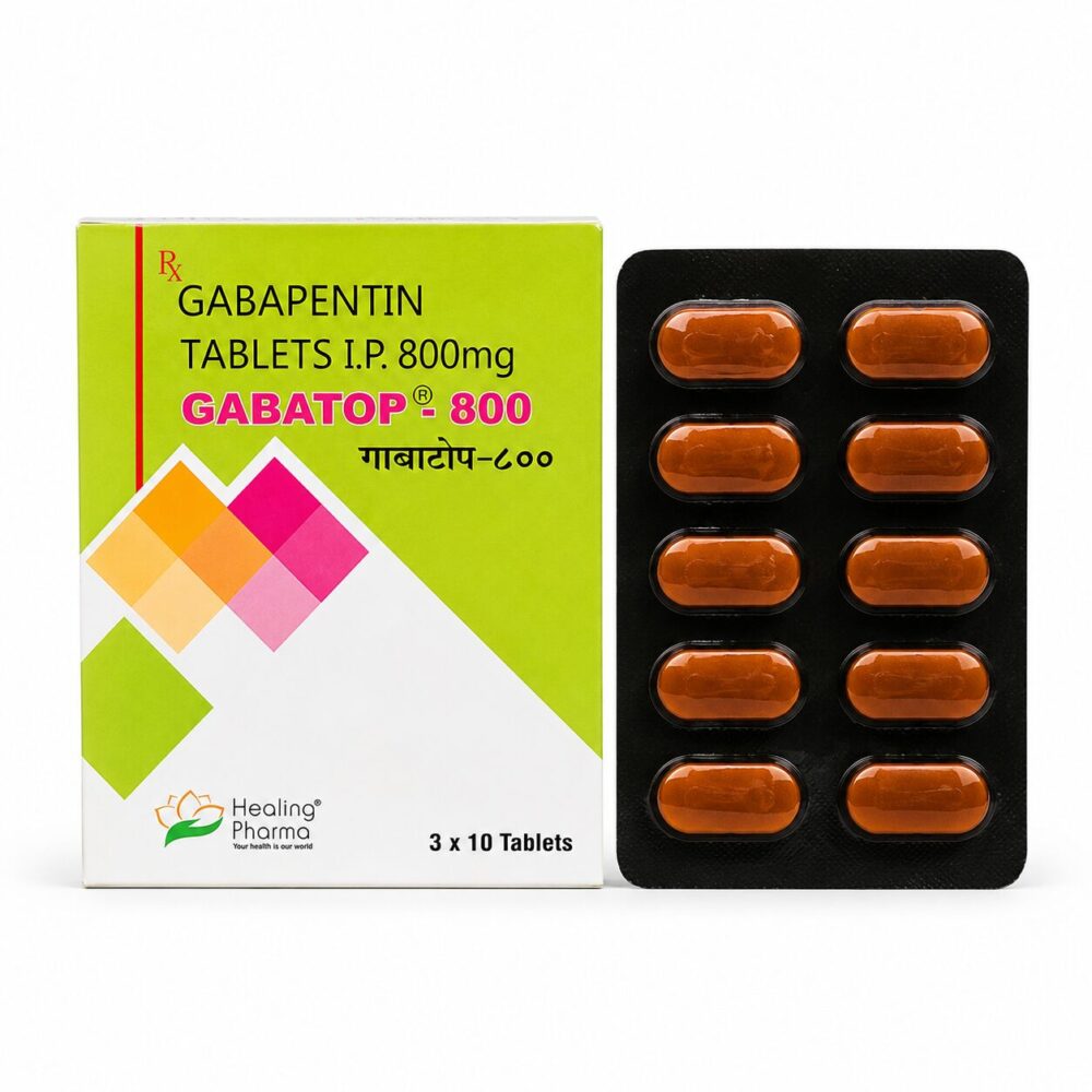 Gabatop 800 mg Tablet (Gabapentin) 3 Gabatop 800mg Tablet (Gabapentin) front box with vertical strip