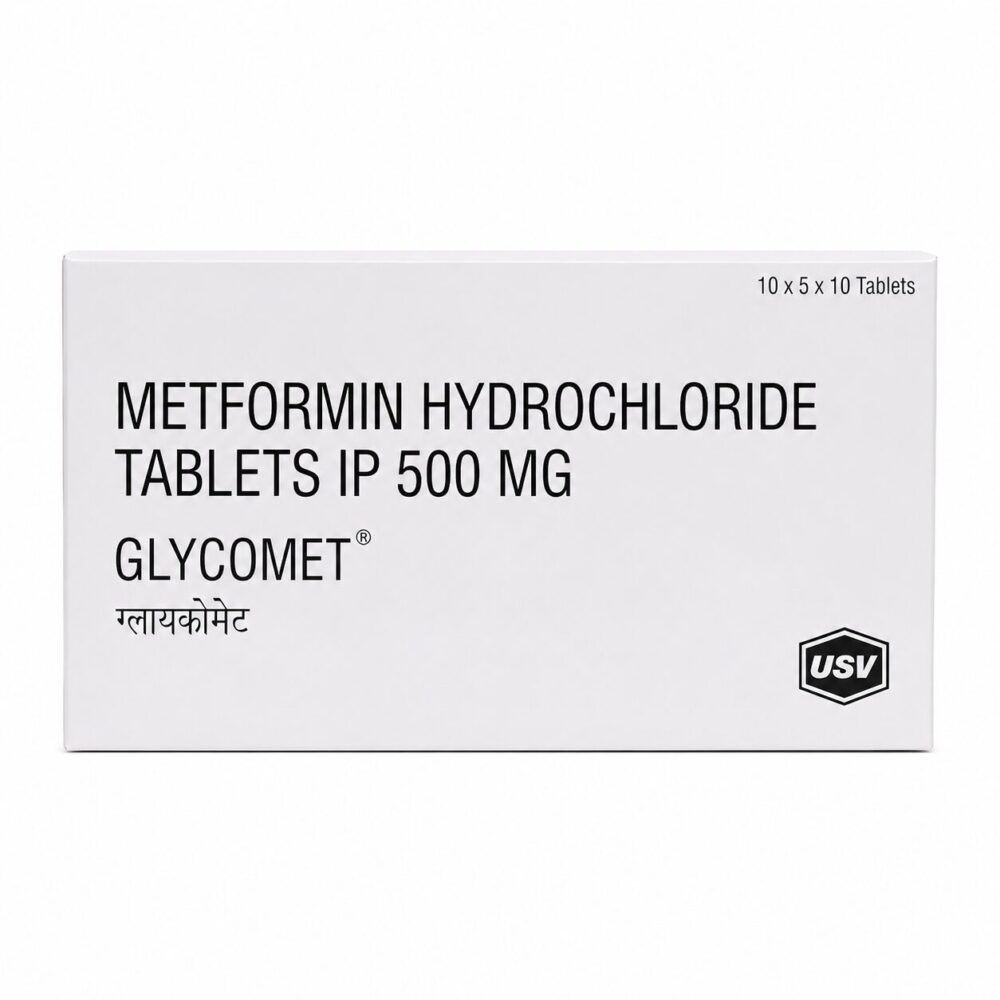 Glycomet 500 mg (Metformin) 2 Glycomet 500 mg (Metformin) front box