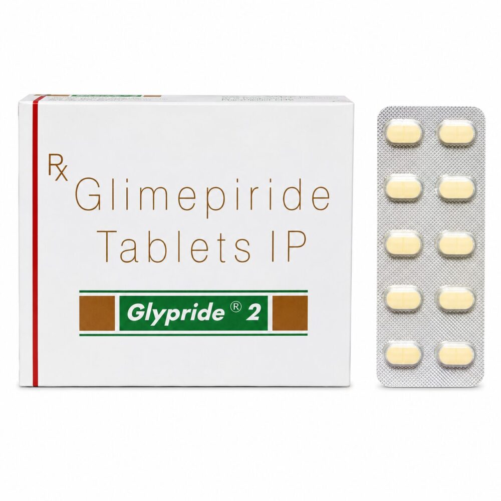 Glypride 2 mg (Glimepiride) 3 Glypride 2 mg (Glimepiride) front box with vertical strip