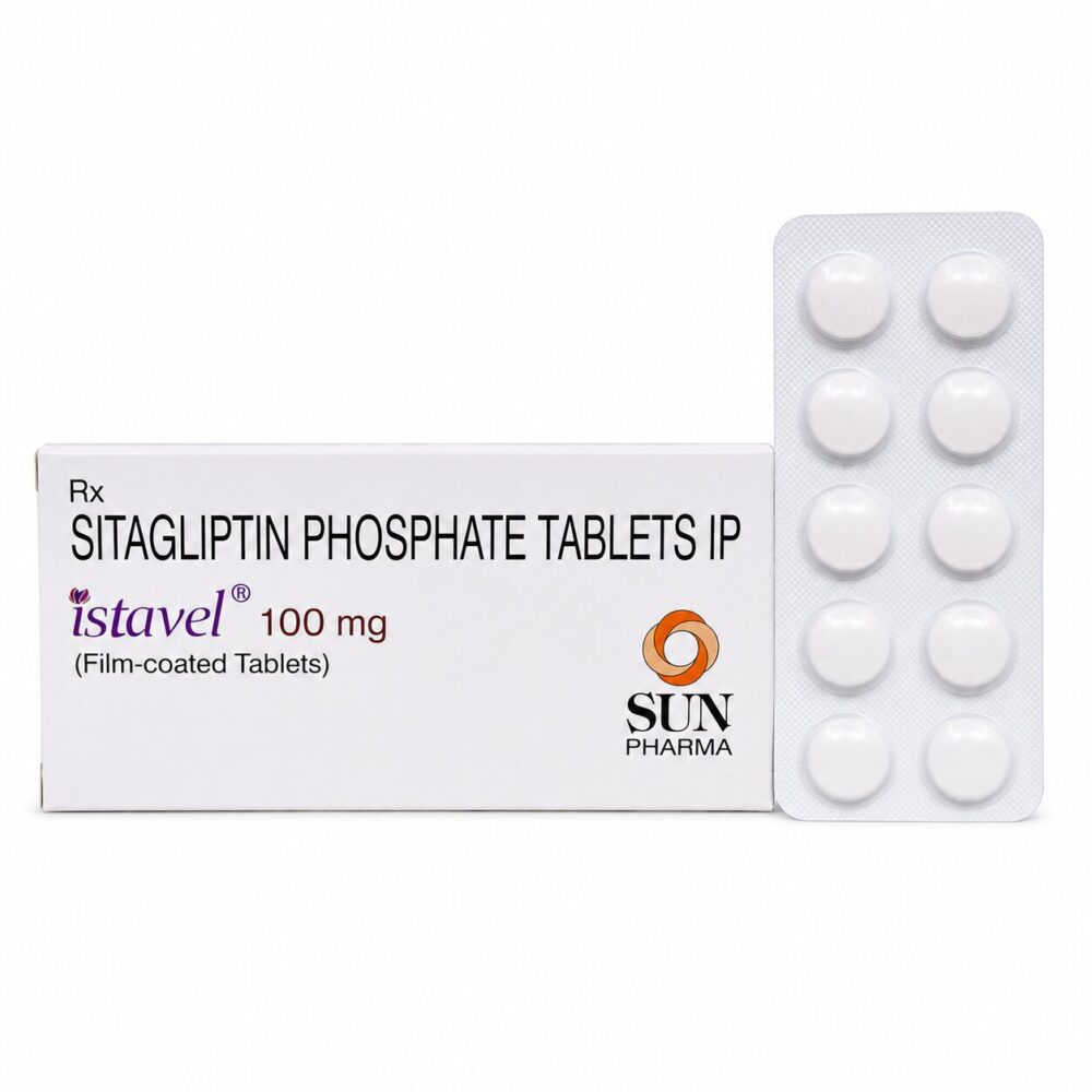 Istavel 100 mg (Sitagliptin) 3 Istavel 100 mg (Sitagliptin) front box with vertical strip