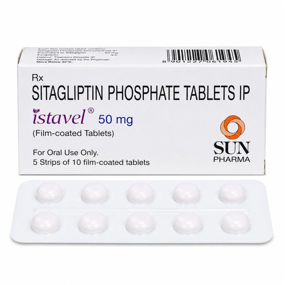 Istavel 50 mg (Sitagliptin) 1 Istavel 50 mg (Sitagliptin) front box with strip