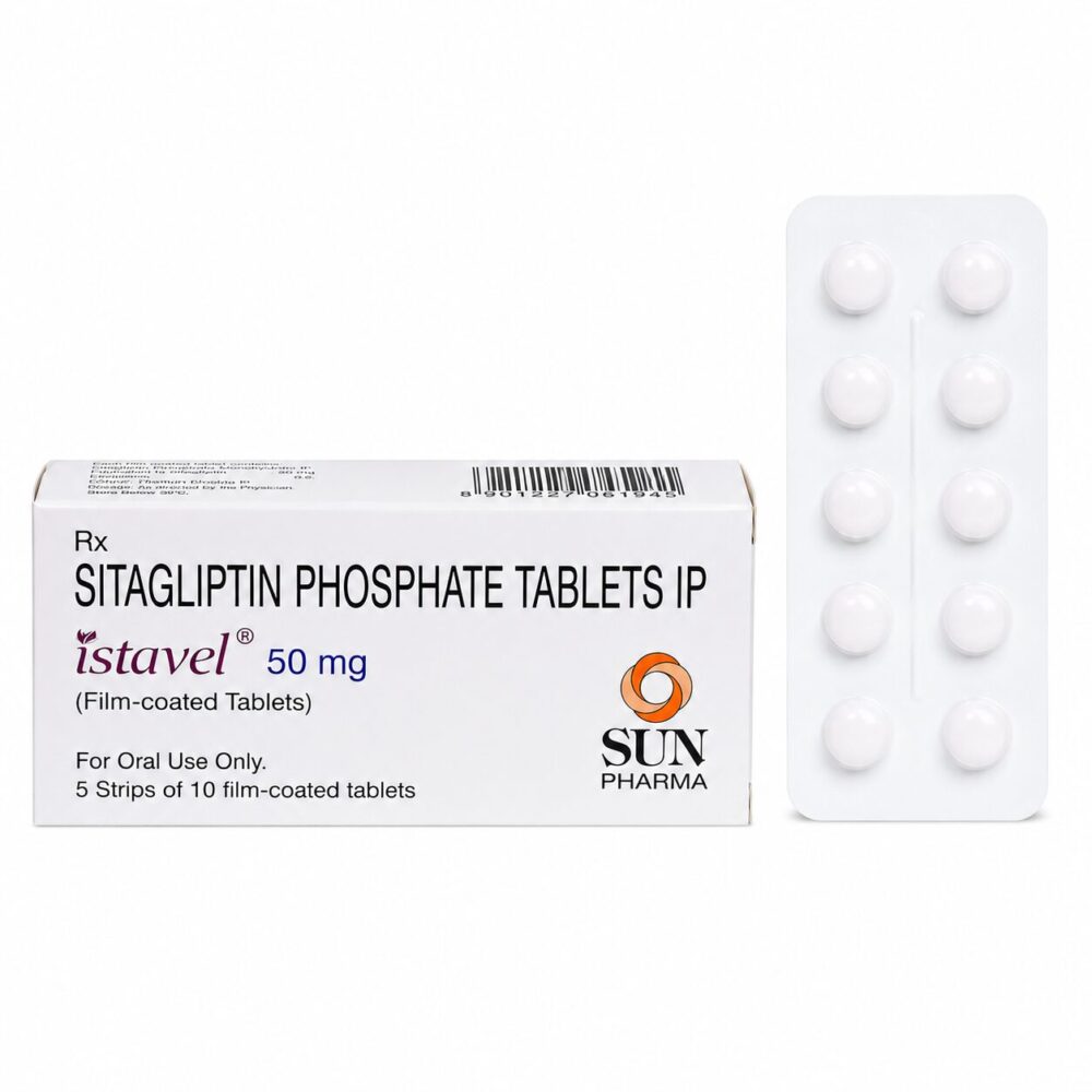 Istavel 50 mg (Sitagliptin) 3 Istavel 50 mg (Sitagliptin) front box with vertical strip