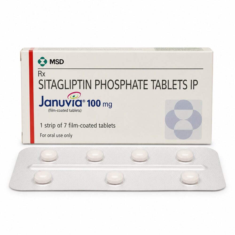 Januvia 100 mg (Sitagliptin) 1 Januvia 100 mg (Sitagliptin) front box with strip