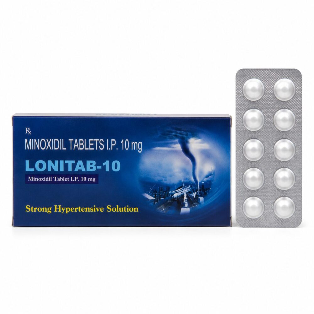 Lonitab-10 (Minoxidil) 3 Lonitab-10 (Minoxidil) front box with vertical strip
