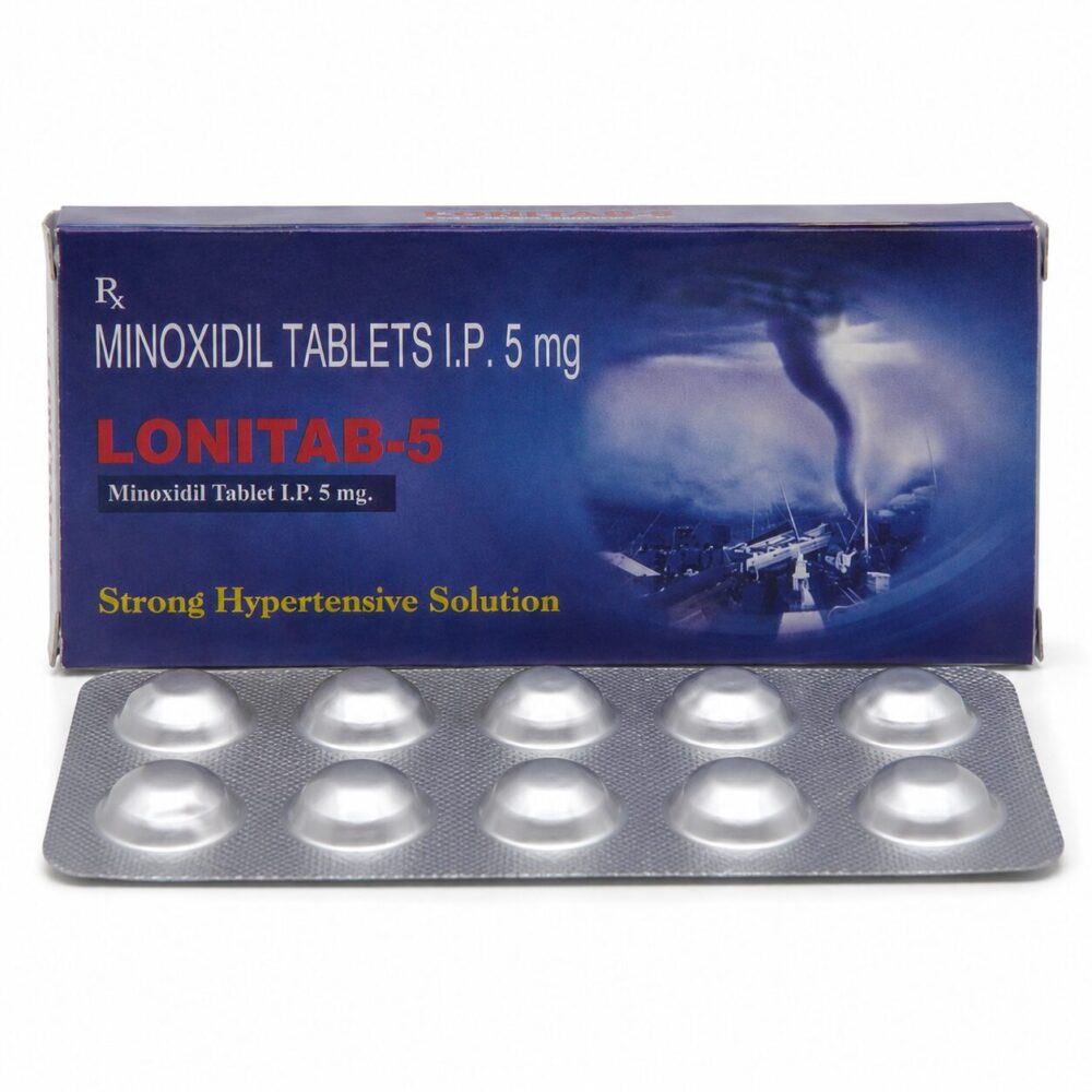 Lonitab-5 (Minoxidil) 1 Lonitab-5 (Minoxidil) front box with strip