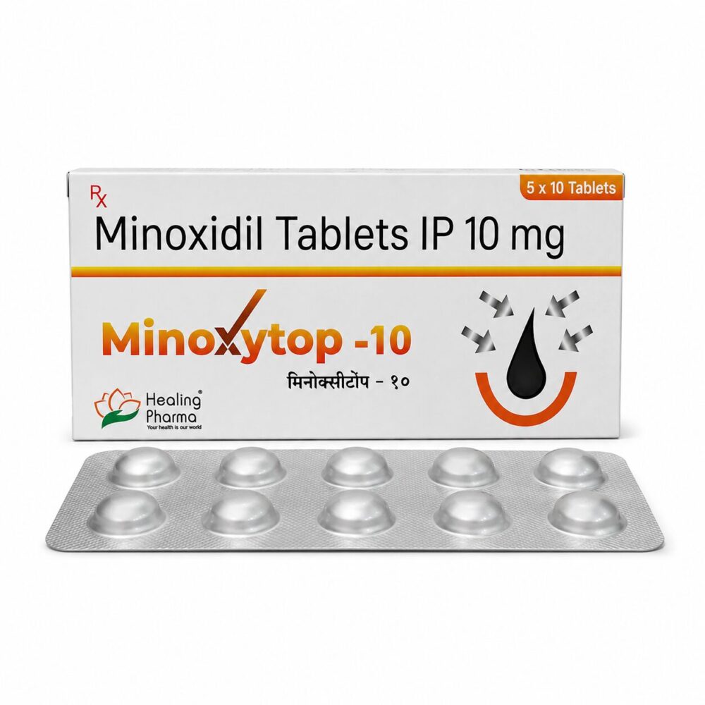 Minoxytop 10 mg (Minoxidil) 1 Minoxytop 10 mg (Minoxidil) front box with strip