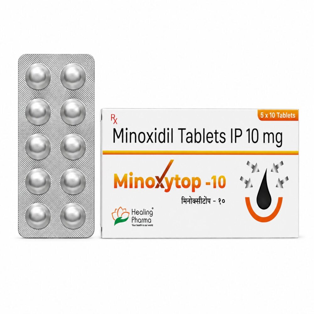 Minoxytop 10 mg (Minoxidil) 3 Minoxytop 10mg (Minoxidil) front box with vertical strip