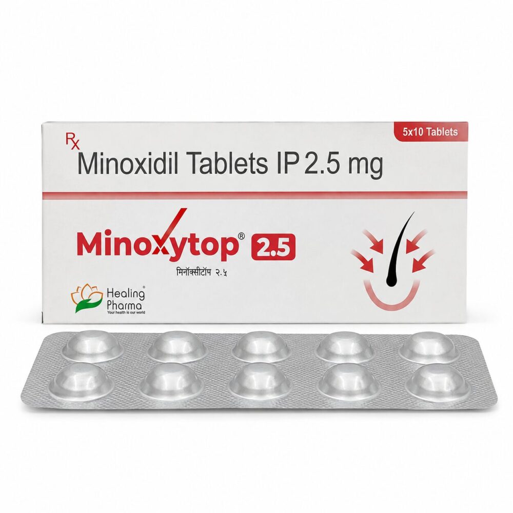 Minoxytop 2.5 mg (Minoxidil) 1 Minoxytop 2.5 mg (Minoxidil) front box with strip