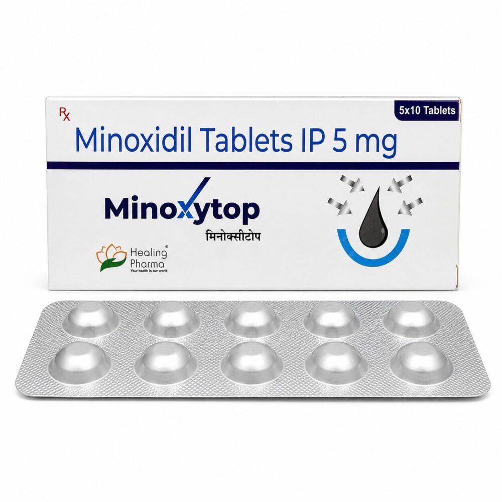 Minoxytop 5 mg (Minoxidil) 1 Minoxytop 5 mg (Minoxidil) front box with strip