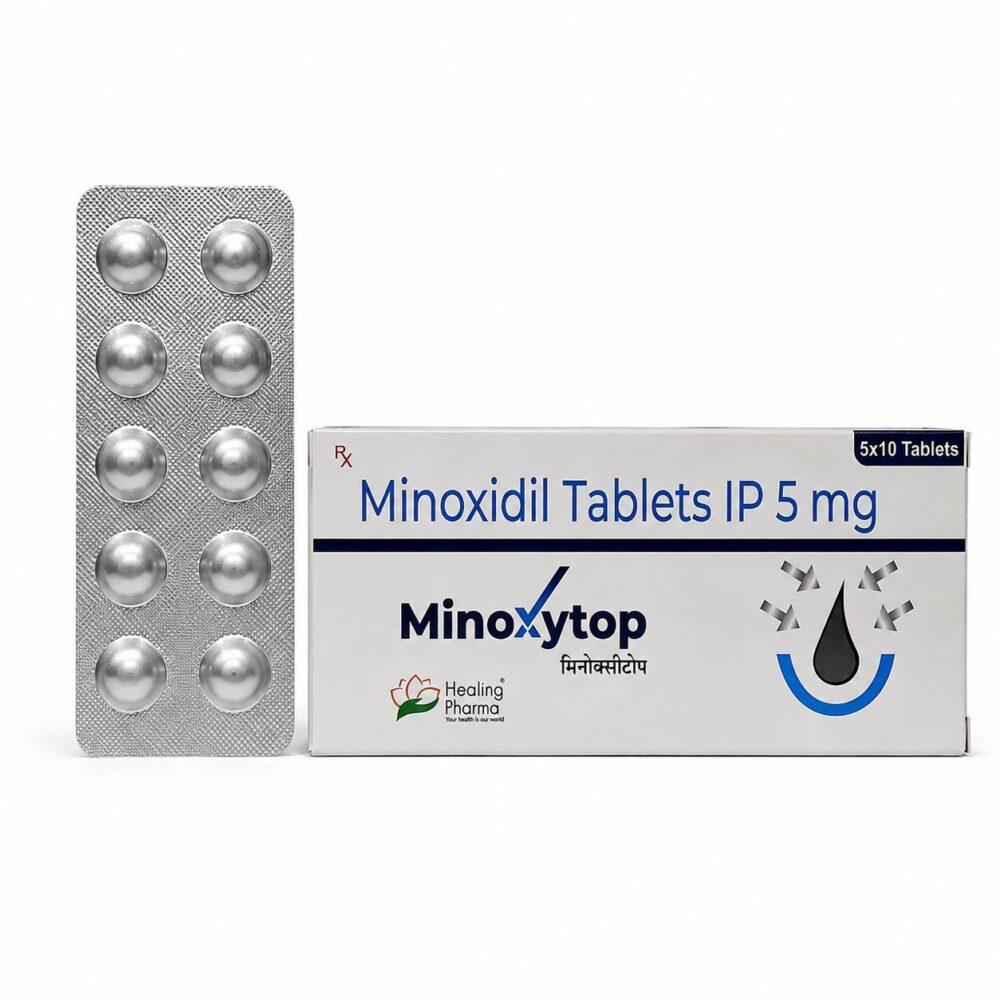 Minoxytop 5 mg (Minoxidil) 3 Minoxytop 5mg (Minoxidil) front box with vertical strip