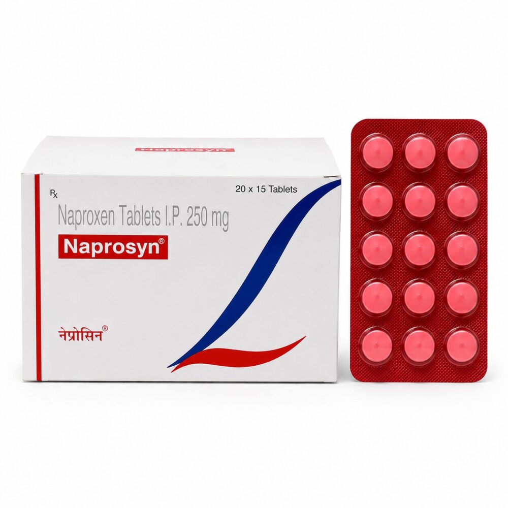 Naprosyn 250 mg (Naproxen) 3 Naprosyn 250mg (Naproxen) front box with vertical strip