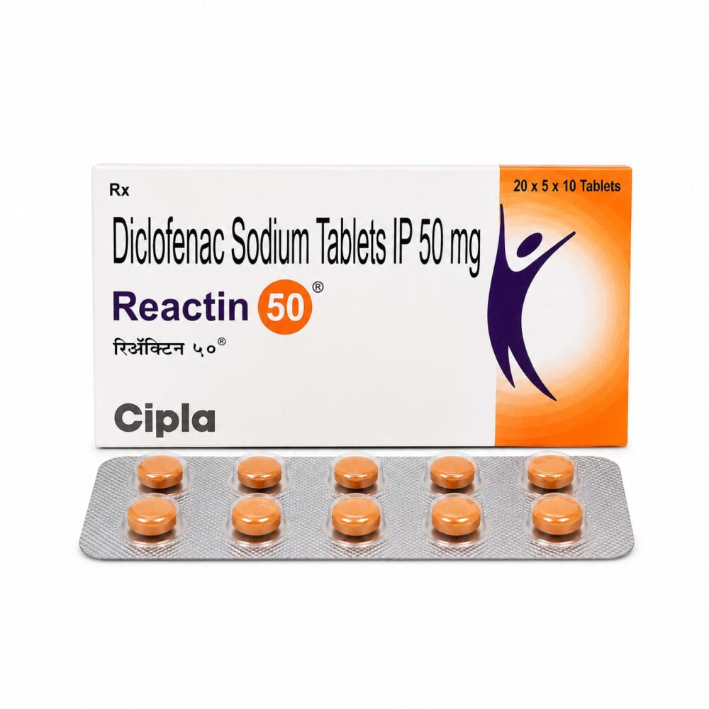 Reactin 50 mg (Diclofenac) 2 Reactin 50mg (Diclofenac) front box with strip