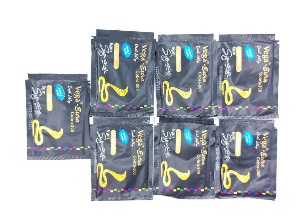 Vega Extra Cobra Oral Jelly 200 mg (Sildenafil Citrate) 4 Vega Extra cobra oral jelly 200mg - Authentic High-Potency Sildenafil Citrate Oral Jellies.